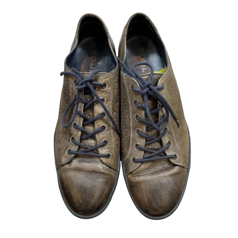 Bed Stu Brown Leather Lace-Up Sneakers with Navy Laces